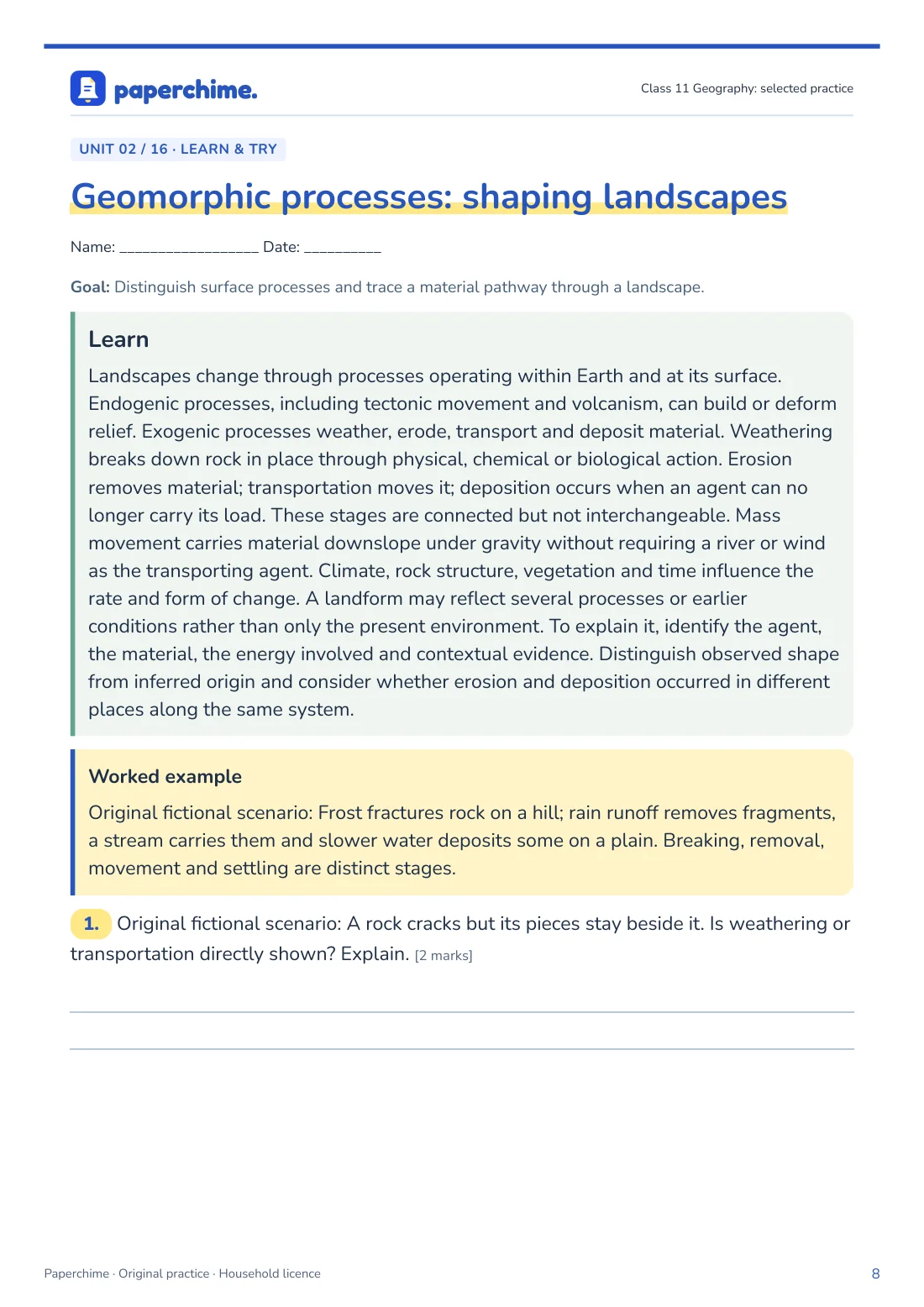 Actual Interior of the Earth: indirect evidence practice page, Class 11 Geography