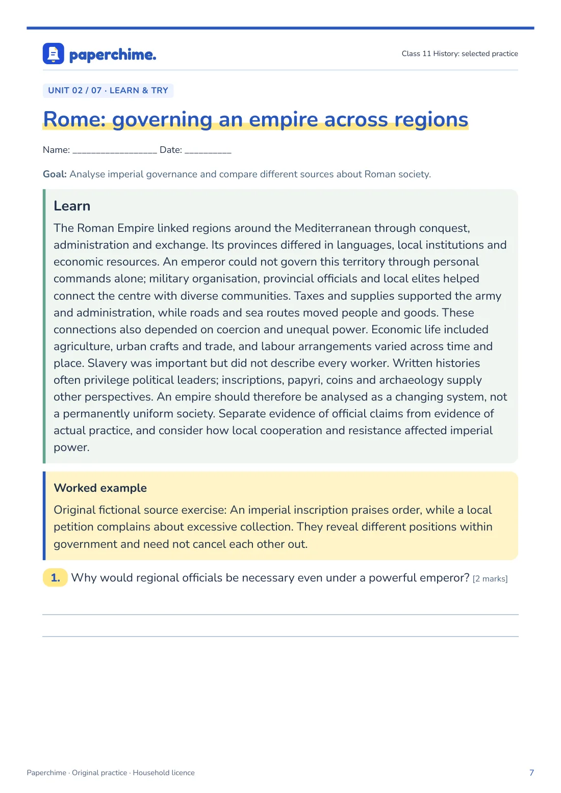 Actual Writing and city life: reading urban evidence practice page, Class 11 History