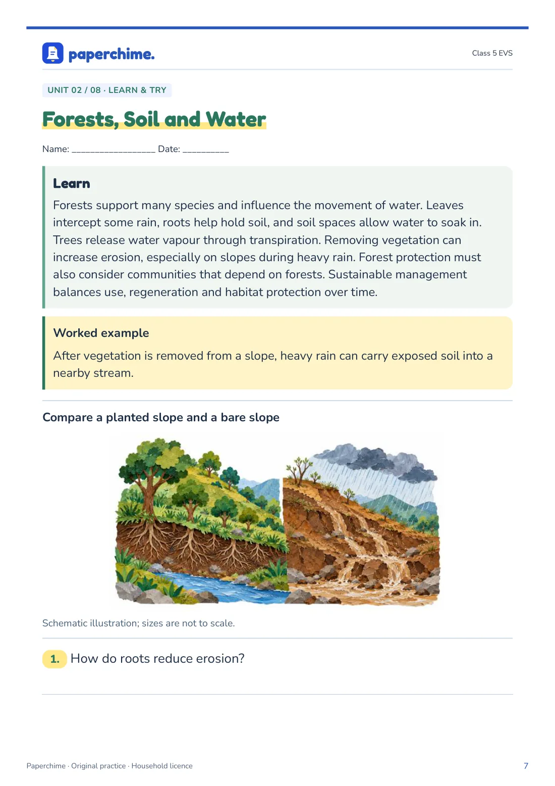 Actual Forests, Soil and Water practice page, Class 5 EVS