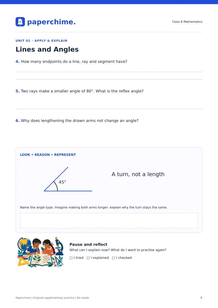 Actual Lines and Angles practice page, Class 6 Maths