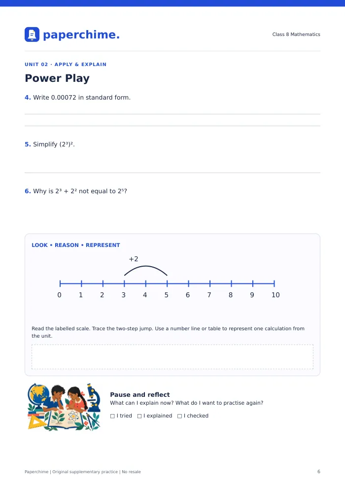 Actual Power Play practice page, Class 8 Maths