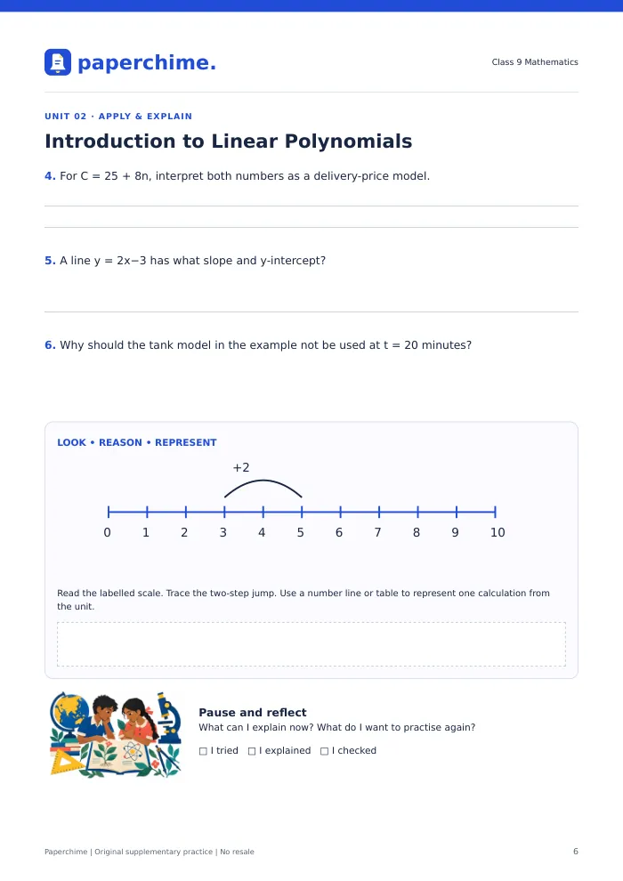 Actual Introduction to Linear Polynomials practice page, Class 9 Maths