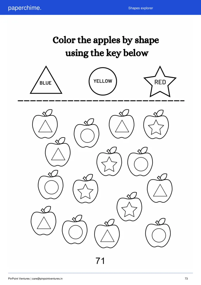 Actual Shapes explorer practice page, Early learning Art