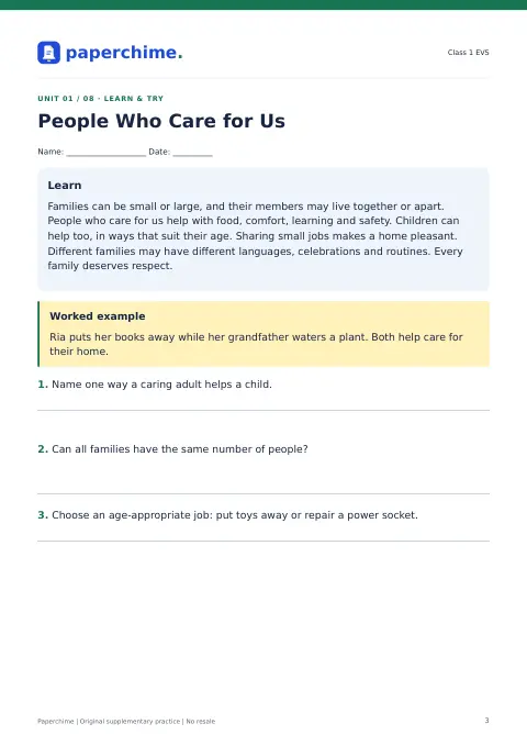 Actual learner page from Class 1 EVS