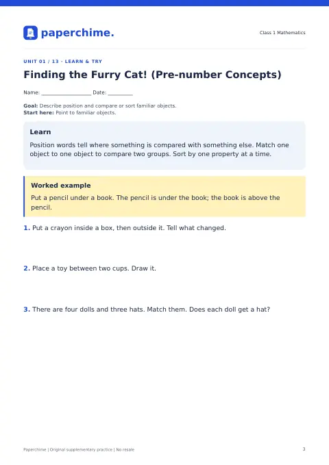 Actual learner page from Class 1 Mathematics