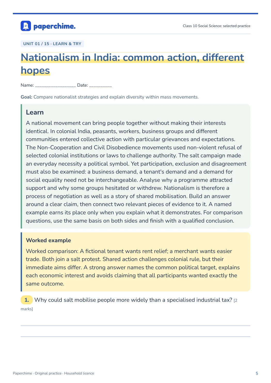 Actual concept page from Class 10 Social Science: selected practice