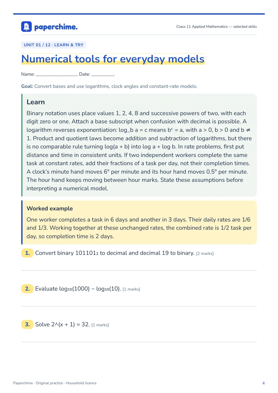 Actual concept page from Class 11 Applied Mathematics: selected skills