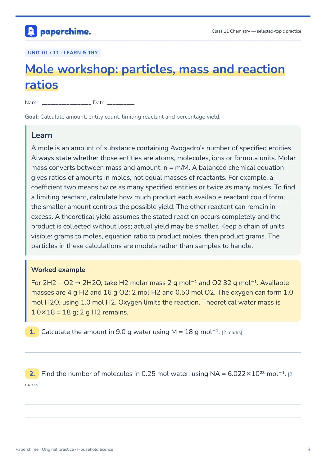 Actual concept page from Class 11 Chemistry: selected-topic practice