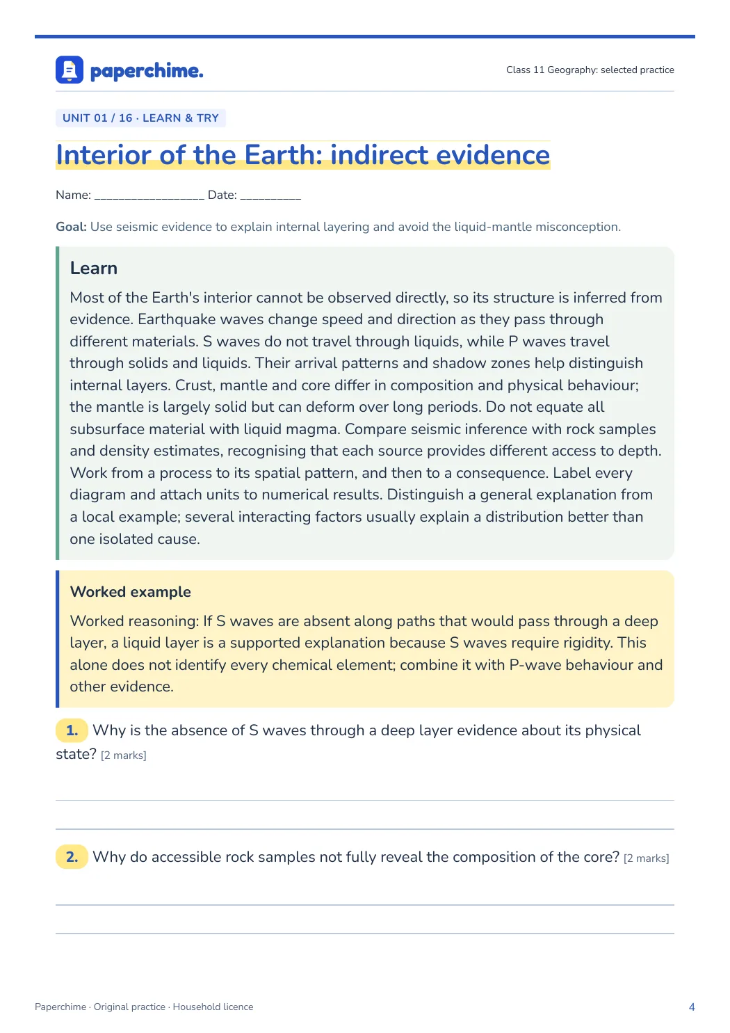 Actual concept page from Class 11 Geography: selected practice
