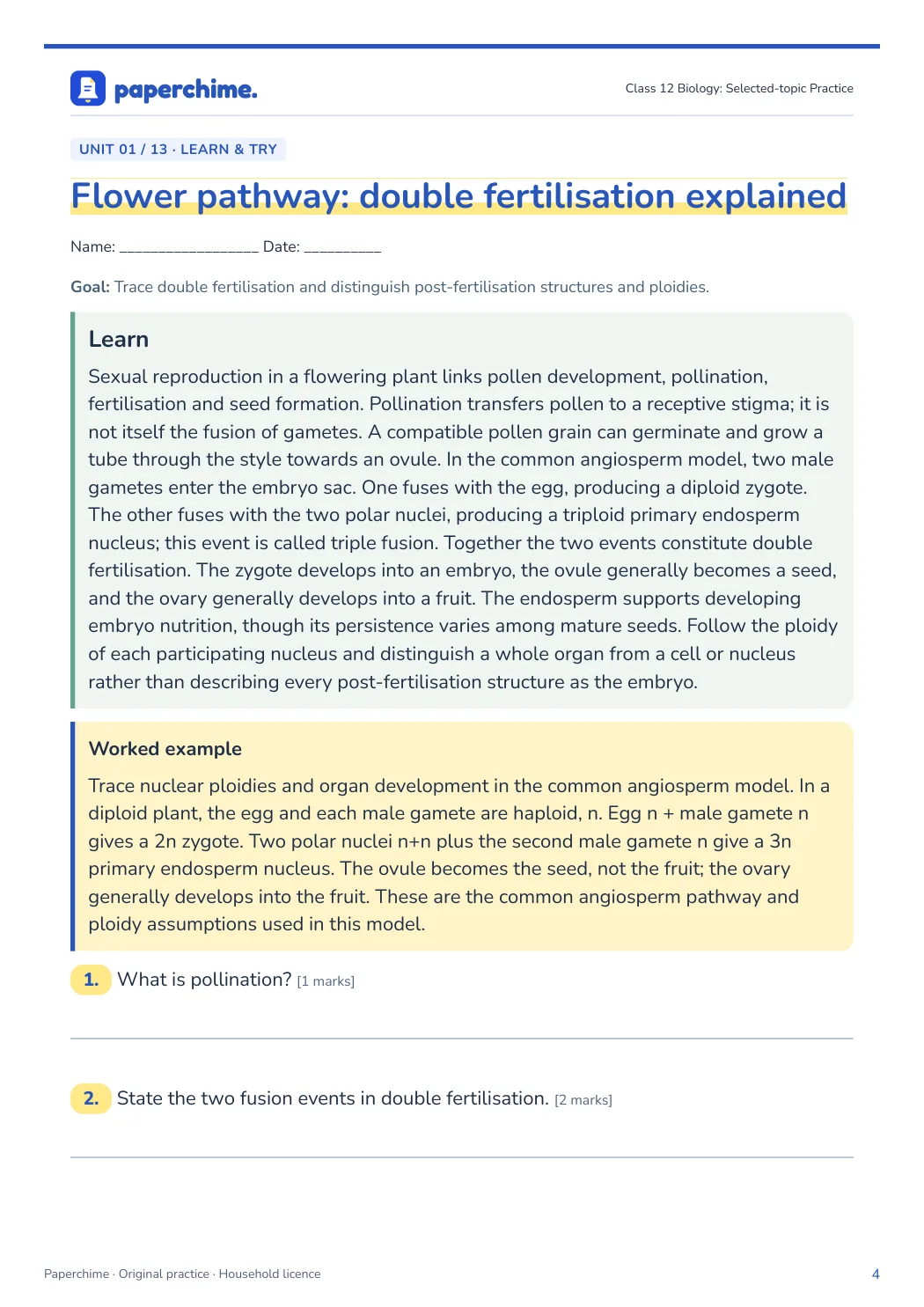 Actual concept page from Class 12 Biology: Selected-topic Practice