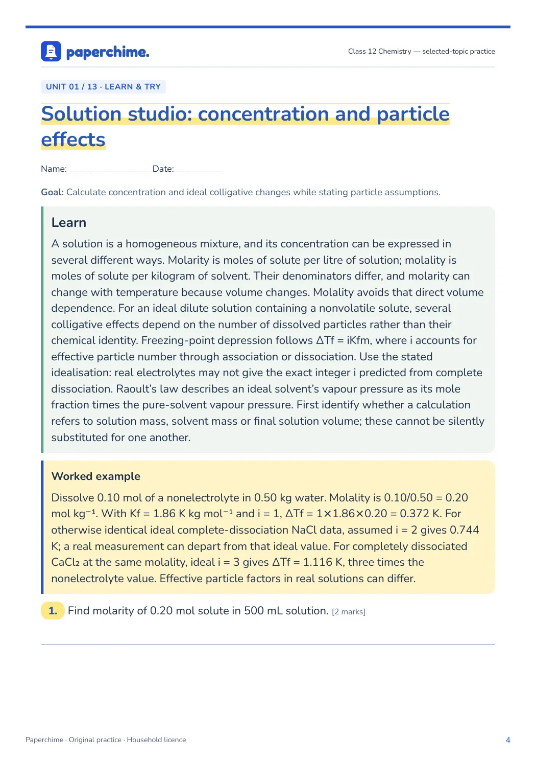 Actual concept page from Class 12 Chemistry: selected-topic practice