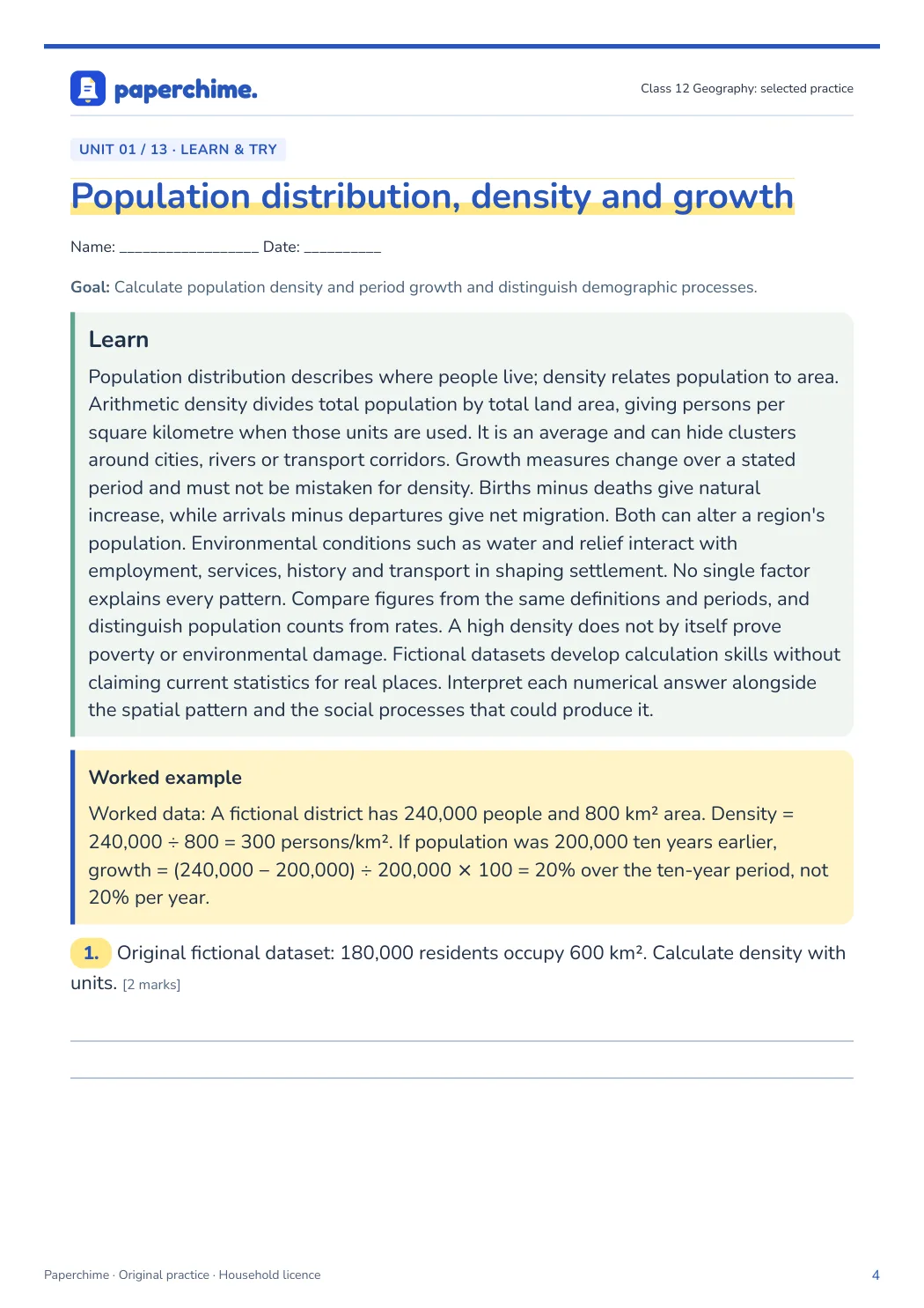 Actual concept page from Class 12 Geography: selected practice