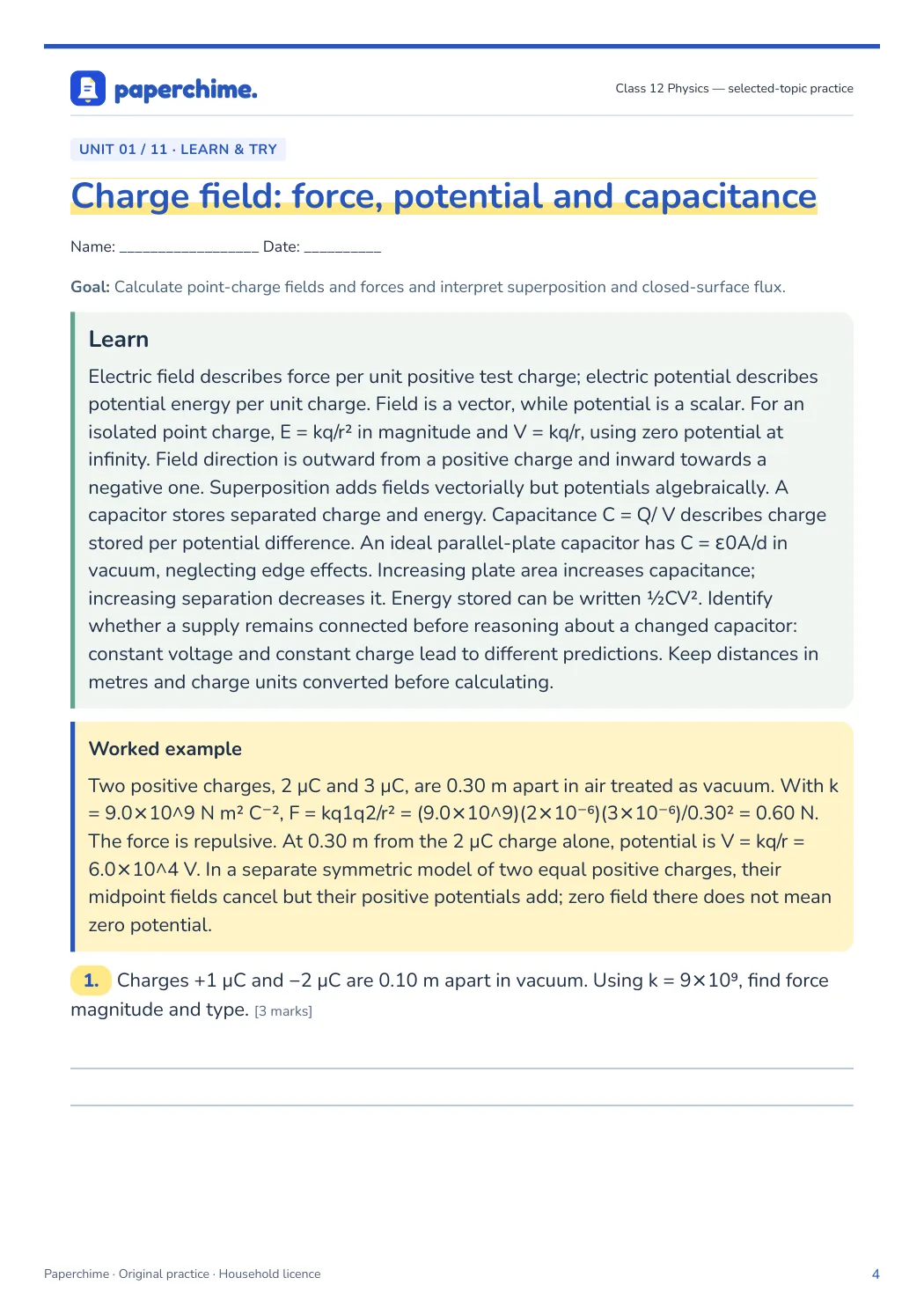 Actual concept page from Class 12 Physics: selected-topic practice