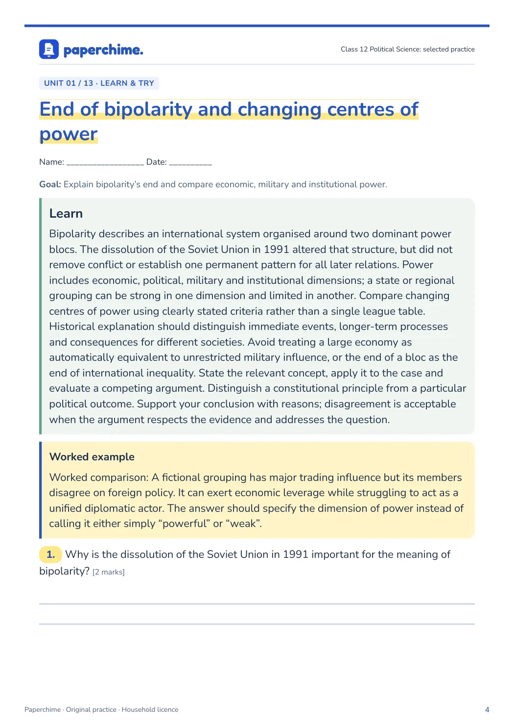 Actual concept page from Class 12 Political Science: selected practice