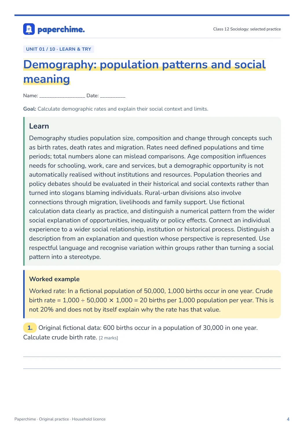 Actual concept page from Class 12 Sociology: selected practice