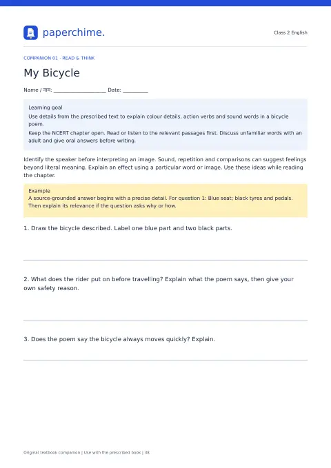 Actual learner page from Class 2 English