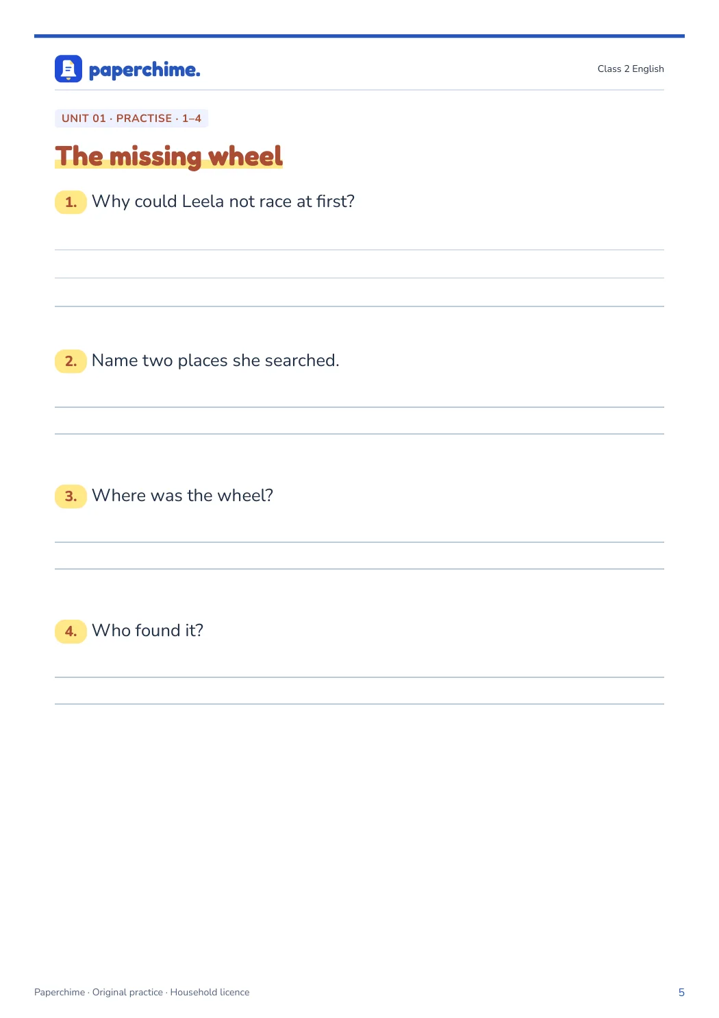 Actual learner page from Class 2 English