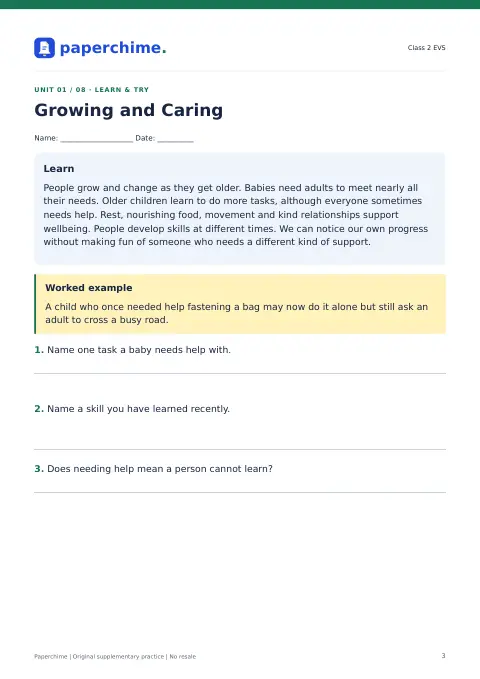 Actual learner page from Class 2 EVS