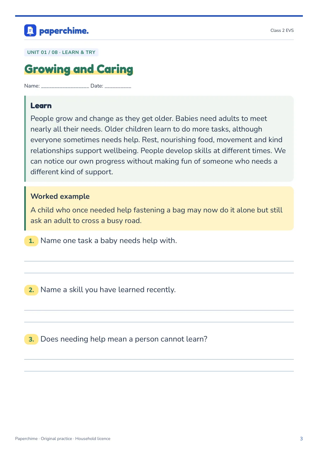 Actual learner page from Class 2 EVS