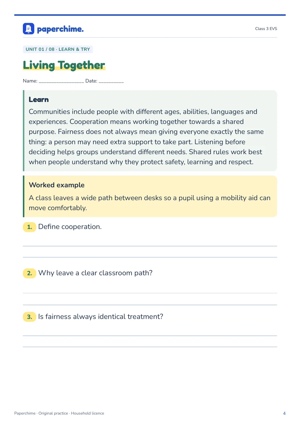 Actual learner page from Class 3 EVS