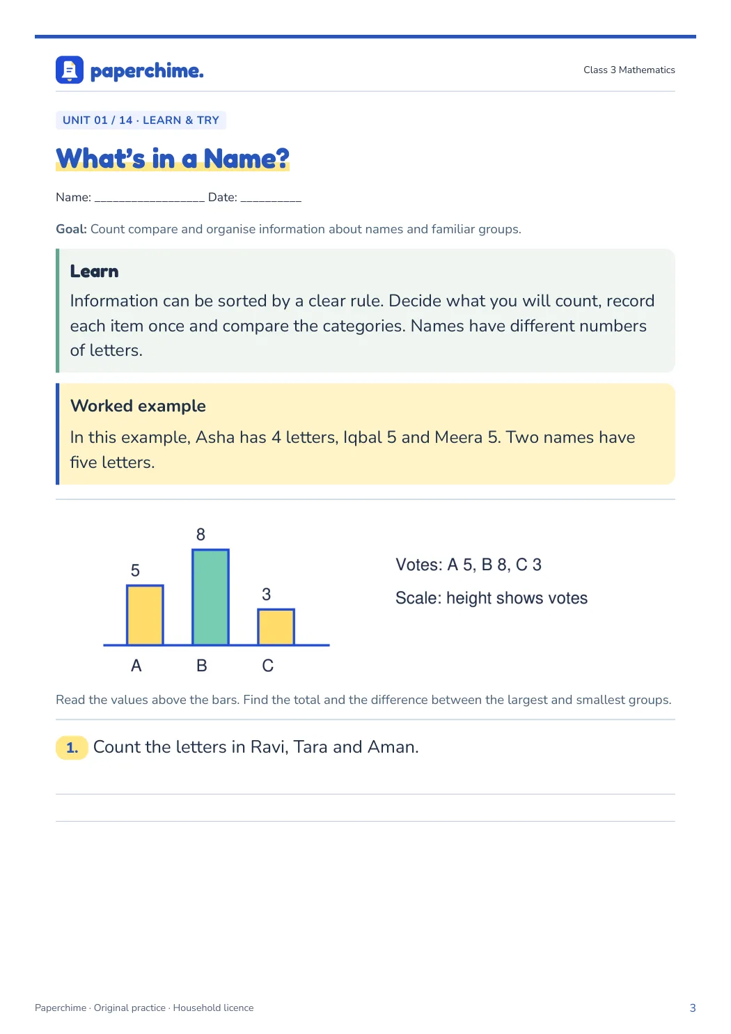 Actual learner page from Class 3 Mathematics