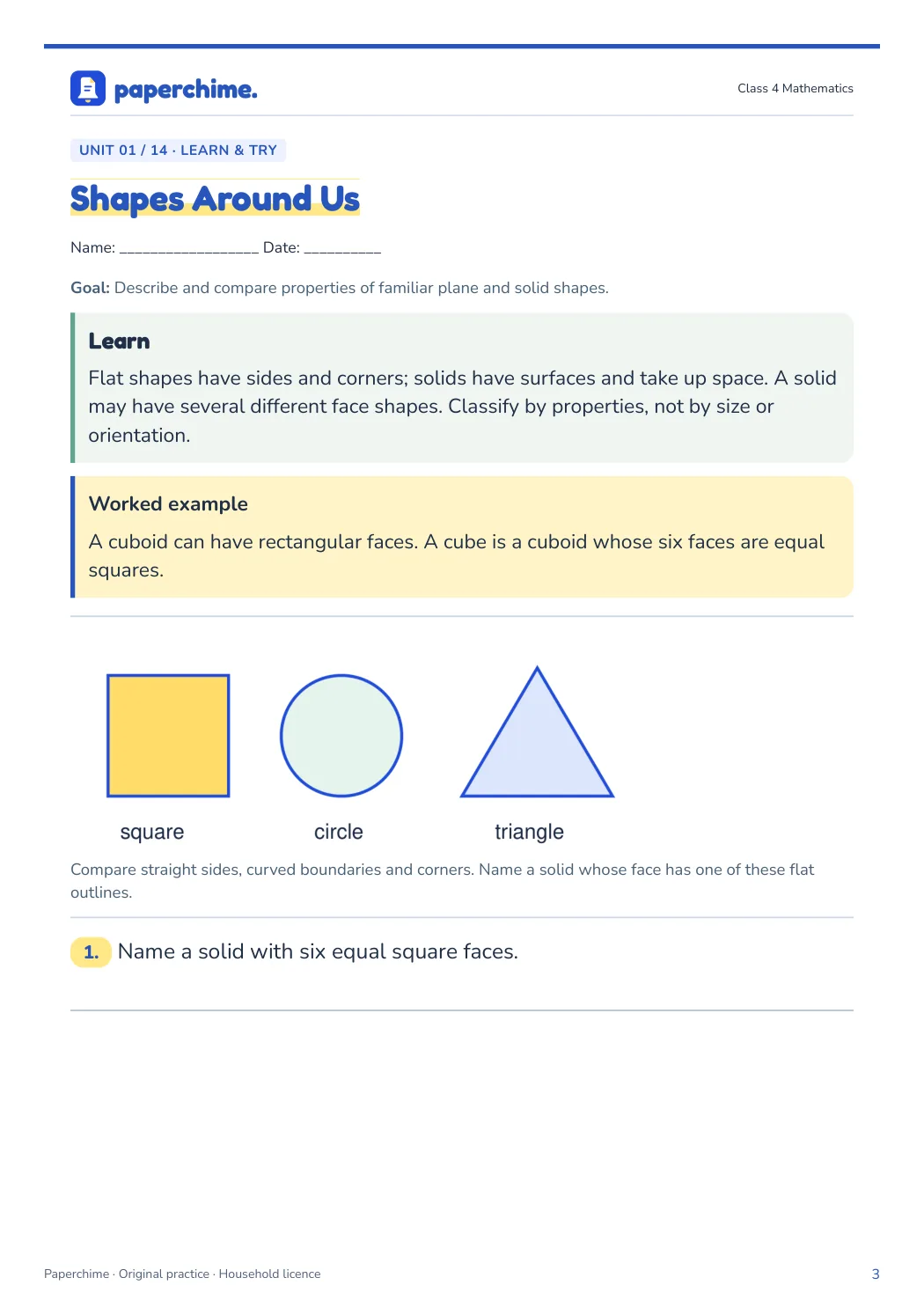 Actual learner page from Class 4 Mathematics