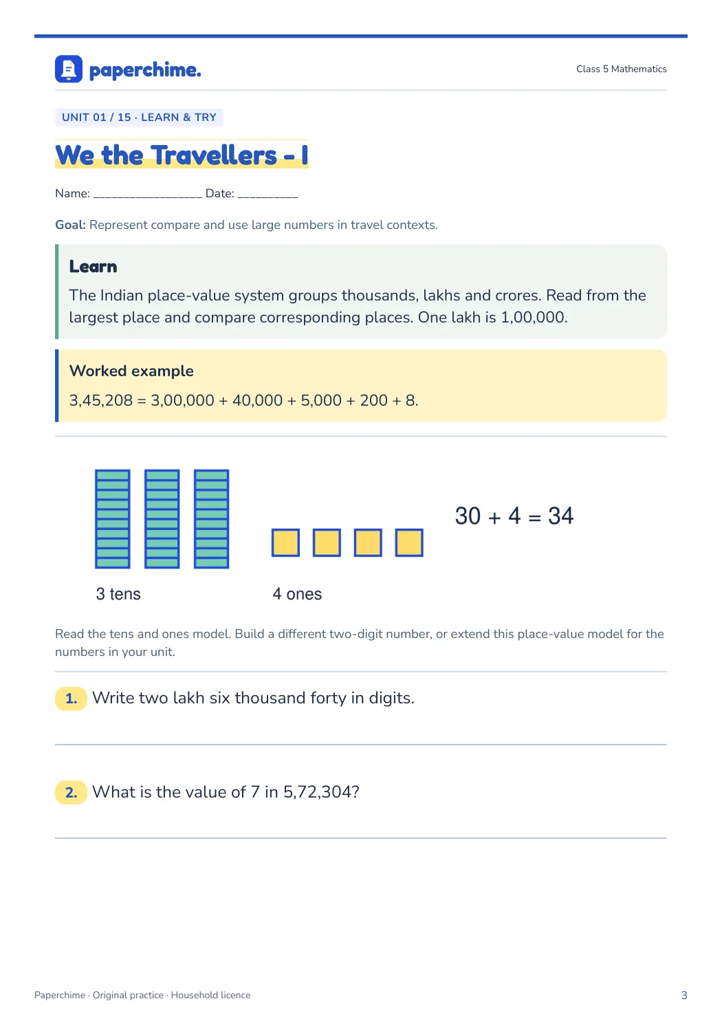 Actual learner page from Class 5 Mathematics