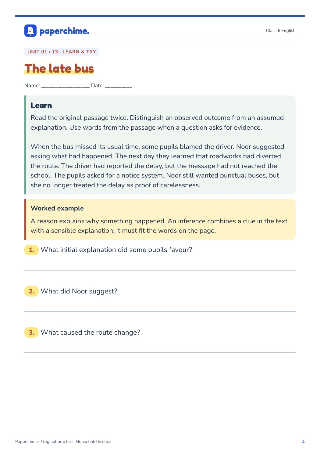 Actual learner page from Class 6 English