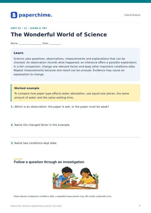 Actual learner page from Class 6 Science