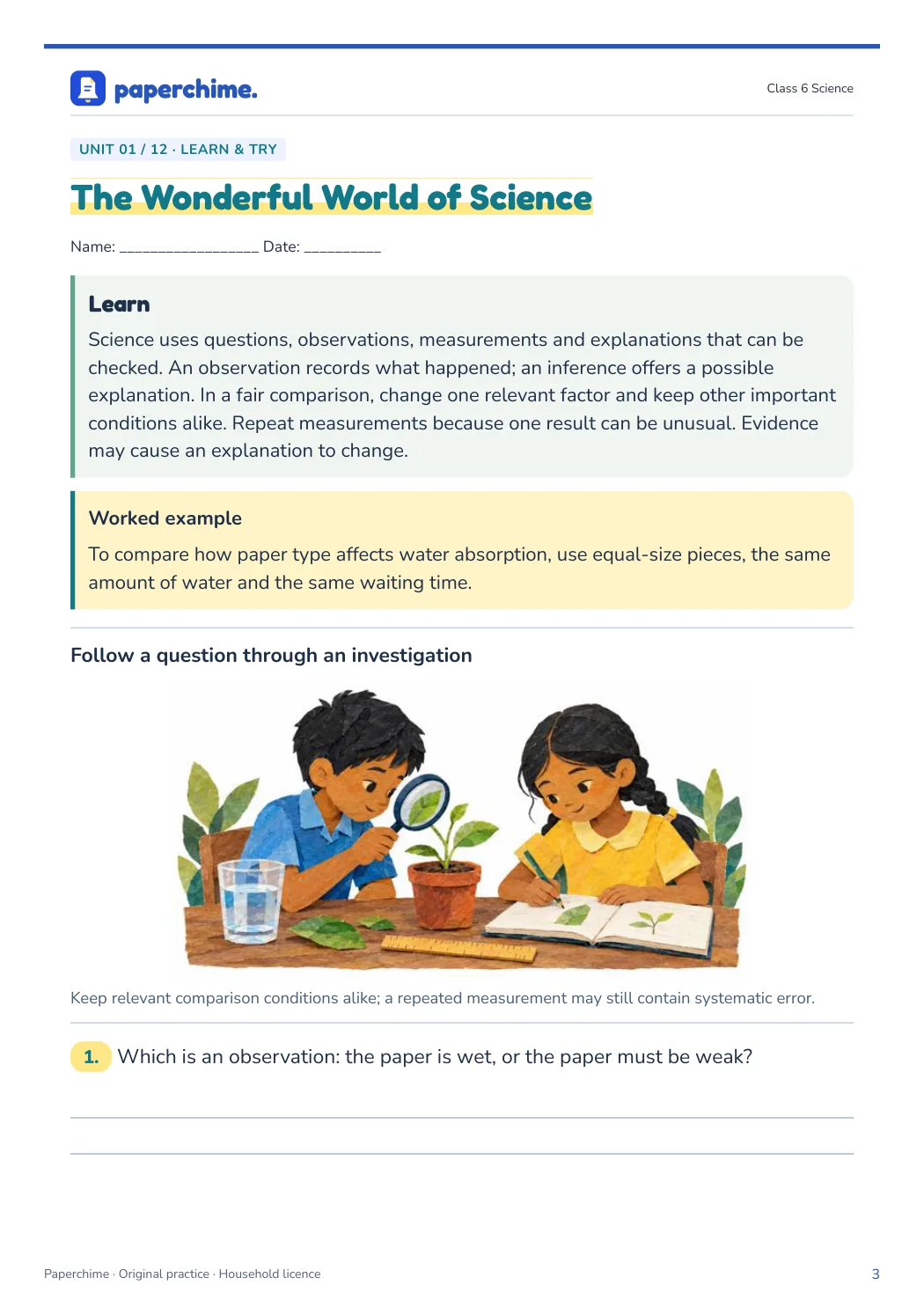 Actual learner page from Class 6 Science