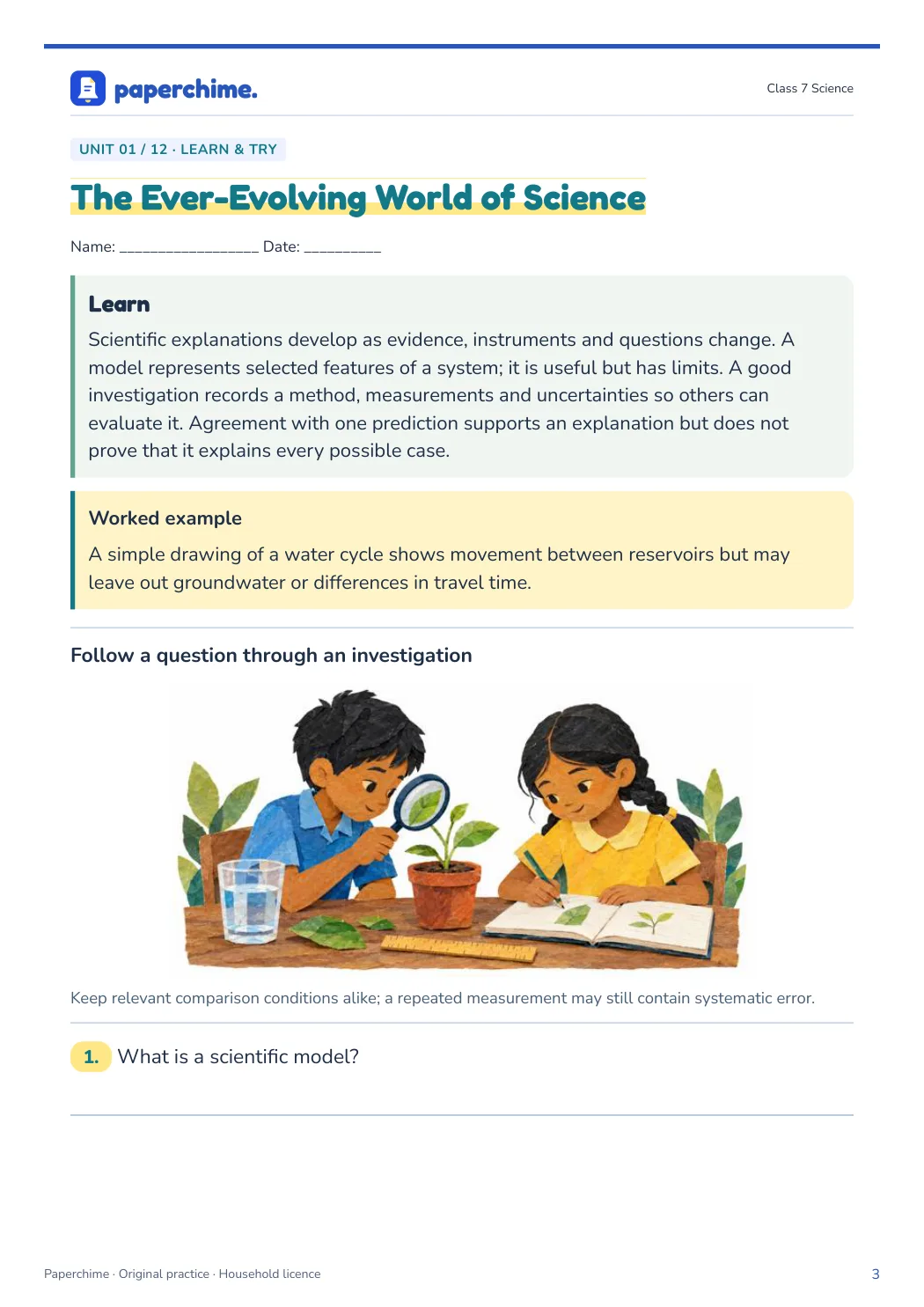 Actual learner page from Class 7 Science