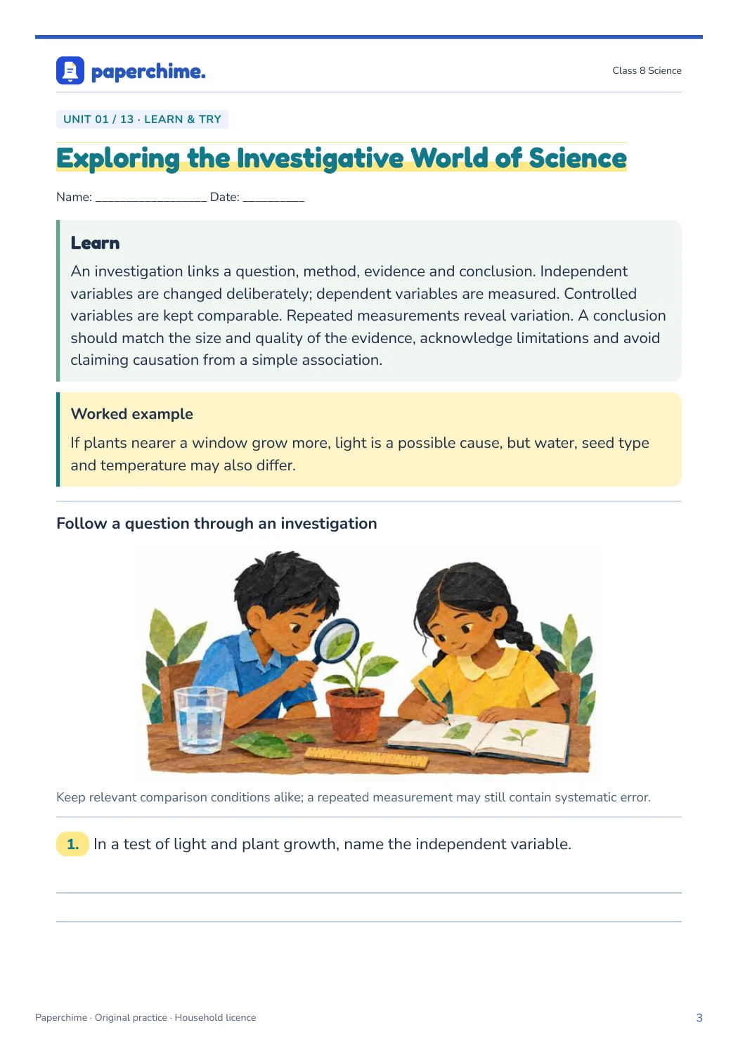 Actual learner page from Class 8 Science