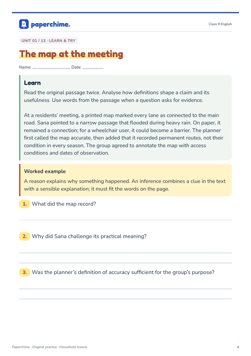 Actual learner page from Class 9 English